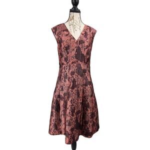 Kay Unger womens sleeveless V neck midi burgundy jacquard floral midi Size 8